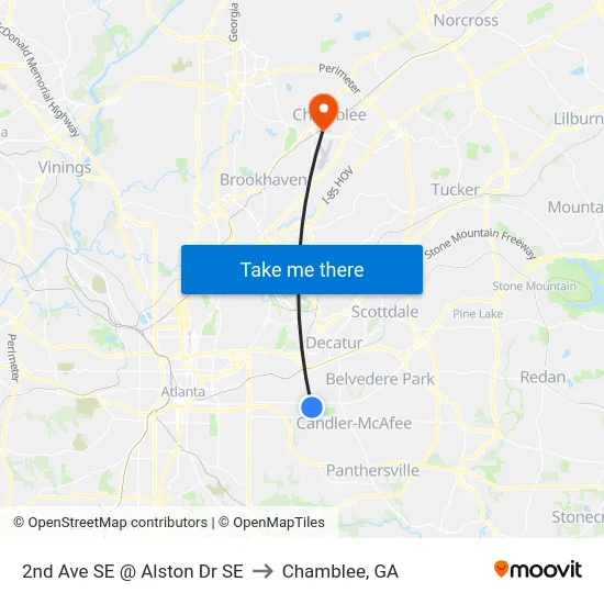 2nd Ave SE @ Alston Dr SE to Chamblee, GA map