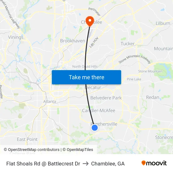 Flat Shoals Rd @ Battlecrest Dr to Chamblee, GA map