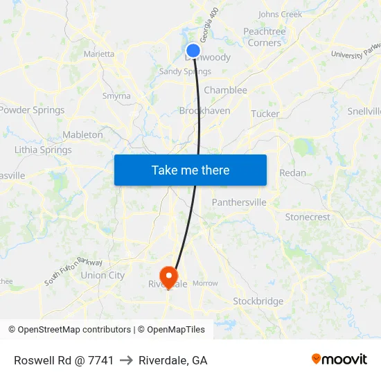 Roswell Rd @ 7741 to Riverdale, GA map