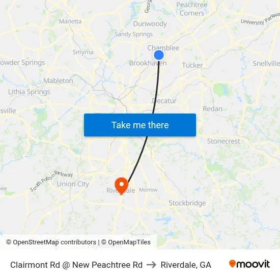Clairmont Rd @ New Peachtree Rd to Riverdale, GA map
