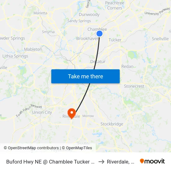 Buford Hwy NE @ Chamblee Tucker Rd to Riverdale, GA map