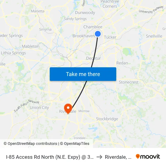 I-85 Access Rd North (N.E. Expy) @ 3355 to Riverdale, GA map