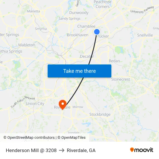 Henderson Mill @ 3208 to Riverdale, GA map