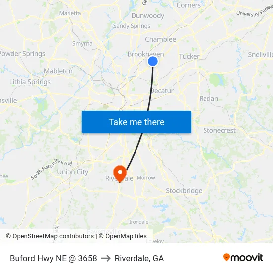 Buford Hwy NE @ 3658 to Riverdale, GA map