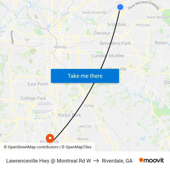 Lawrenceville Hwy @ Montreal Rd W to Riverdale, GA map