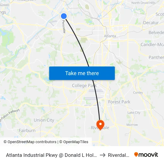 Atlanta Industrial Pkwy @ Donald L Hollowell Pkwy to Riverdale, GA map