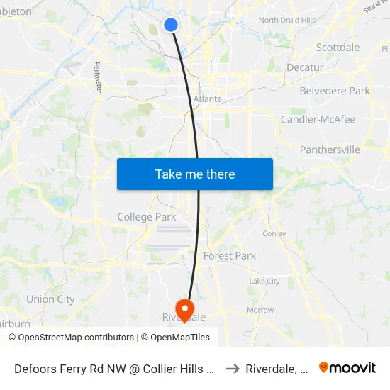 Defoors Ferry Rd NW @ Collier Hills Way to Riverdale, GA map