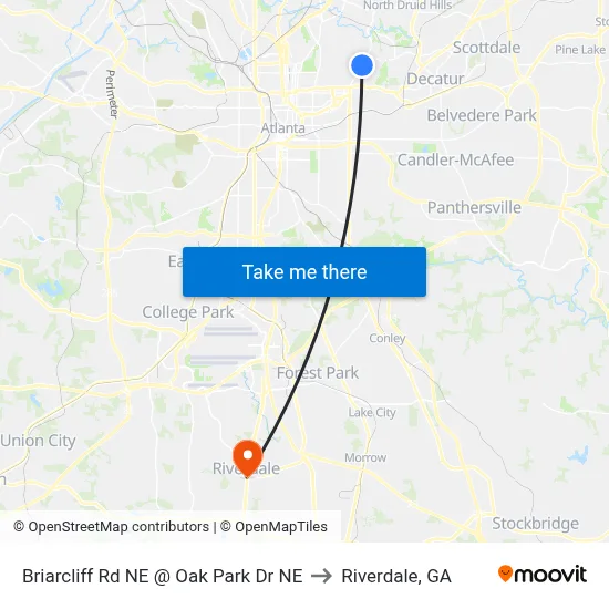 Briarcliff Rd NE @ Oak Park Dr NE to Riverdale, GA map