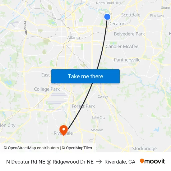 N Decatur Rd NE @ Ridgewood Dr NE to Riverdale, GA map