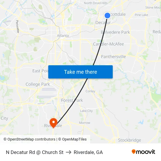 N Decatur Rd @ Church St to Riverdale, GA map