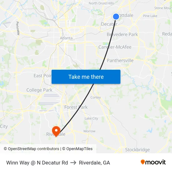 Winn Way @ N Decatur Rd to Riverdale, GA map