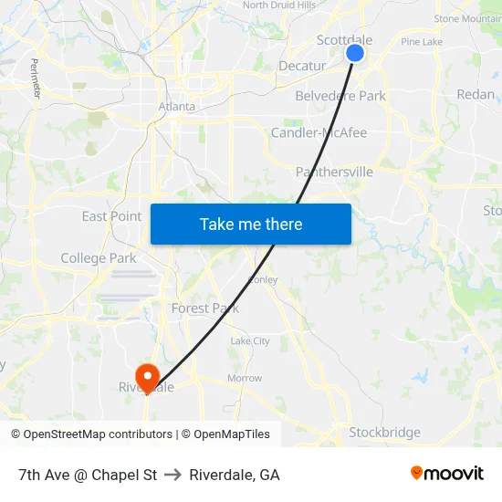 7th Ave @ Chapel St to Riverdale, GA map