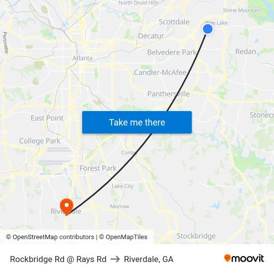 Rockbridge Rd @ Rays Rd to Riverdale, GA map