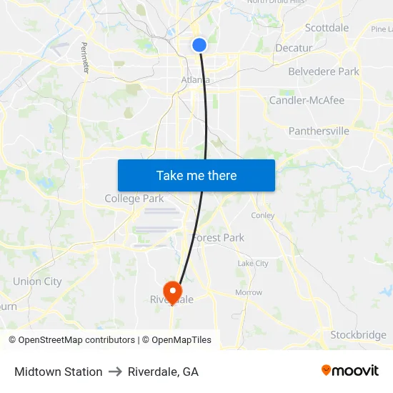 Midtown Station to Riverdale, GA map