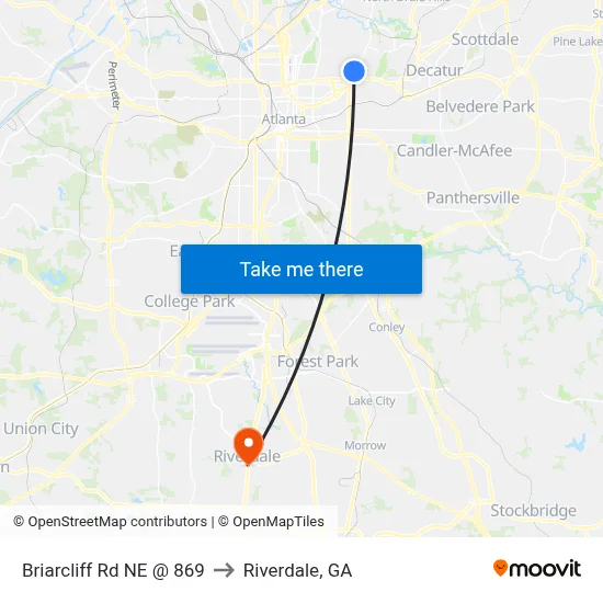 Briarcliff Rd NE @ 869 to Riverdale, GA map