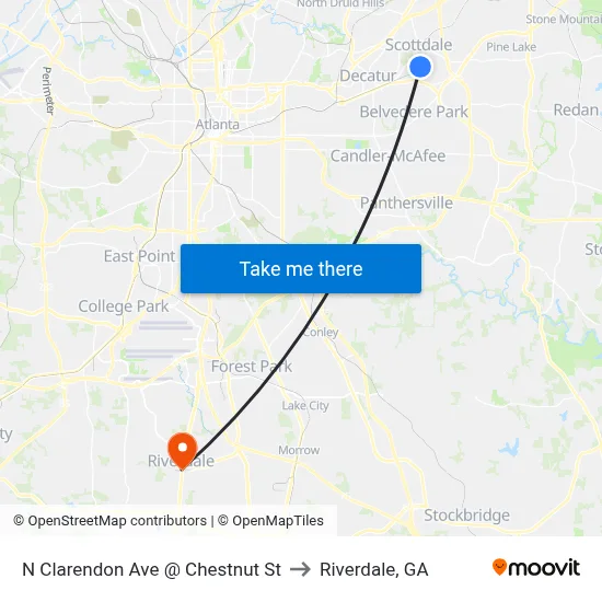 N Clarendon Ave @ Chestnut St to Riverdale, GA map