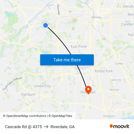 Cascade Rd @ 4375 to Riverdale, GA map