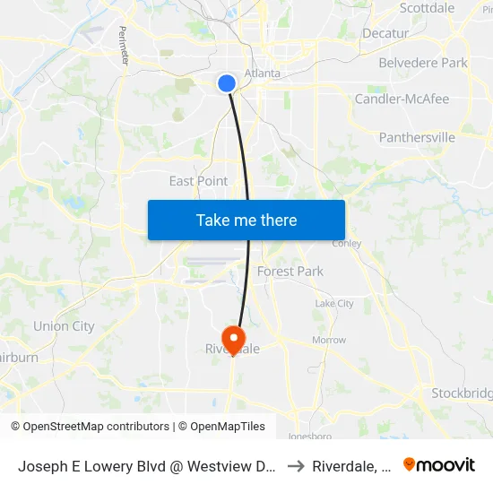 Joseph E Lowery Blvd @ Westview Dr SW to Riverdale, GA map