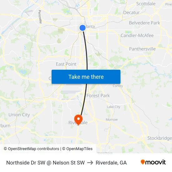 Northside Dr SW @ Nelson St SW to Riverdale, GA map