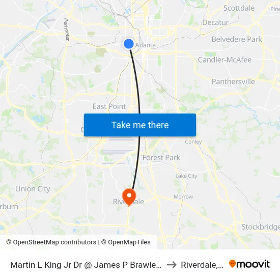 Martin L King Jr Dr @ James P Brawley Dr SW to Riverdale, GA map