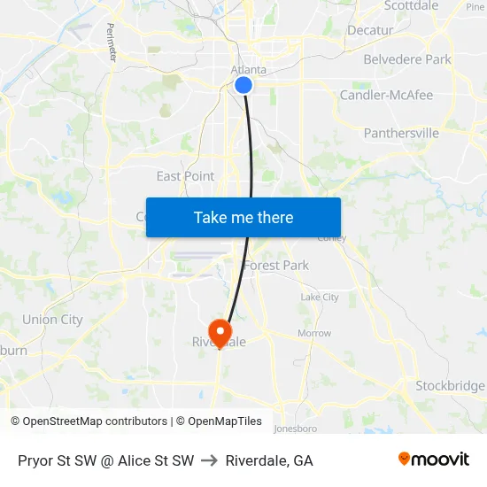 Pryor St SW @ Alice St SW to Riverdale, GA map