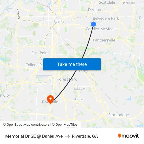 Memorial Dr SE @ Daniel Ave to Riverdale, GA map