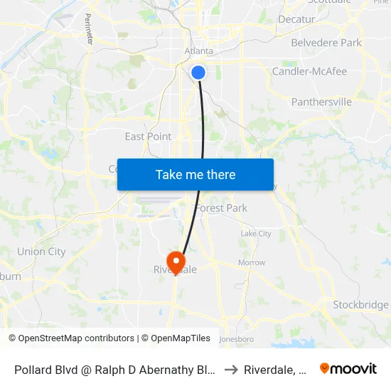 Pollard Blvd @ Ralph D Abernathy Blvd to Riverdale, GA map