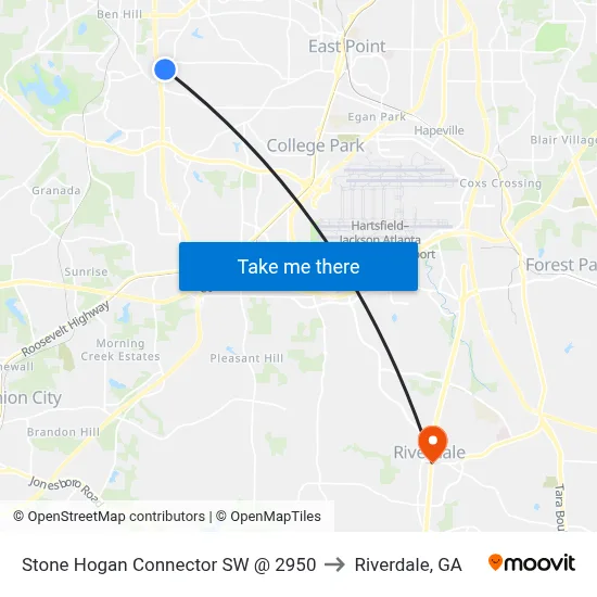 Stone Hogan Connector SW @ 2950 to Riverdale, GA map