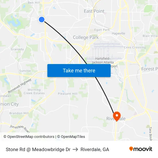 Stone Rd @ Meadowbridge Dr to Riverdale, GA map