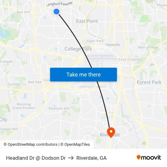 Headland Dr @ Dodson Dr to Riverdale, GA map