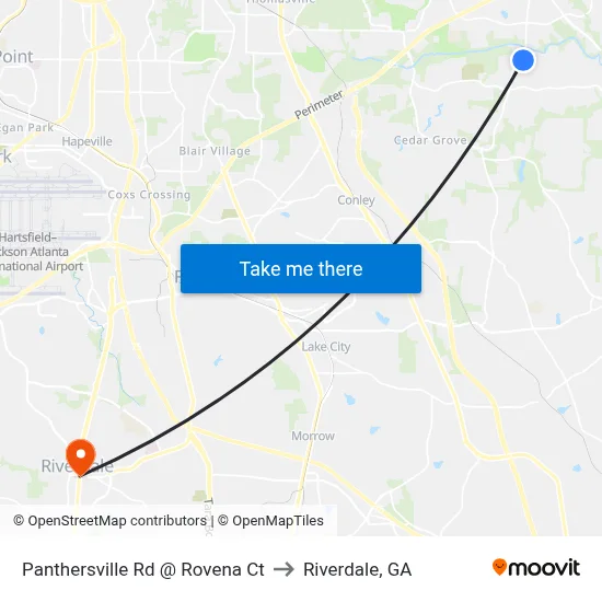 Panthersville Rd @ Rovena Ct to Riverdale, GA map