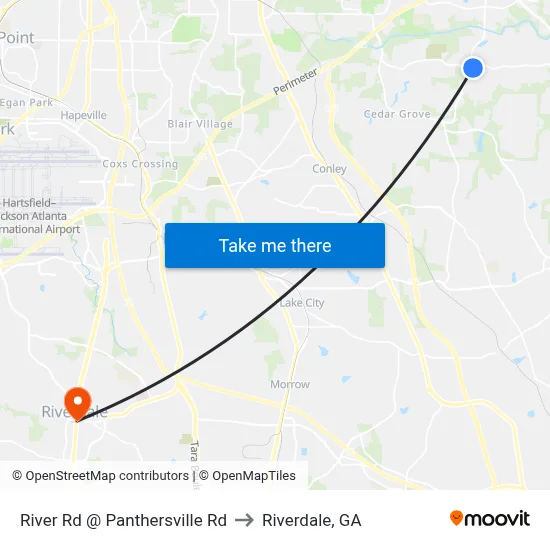 River Rd @ Panthersville Rd to Riverdale, GA map