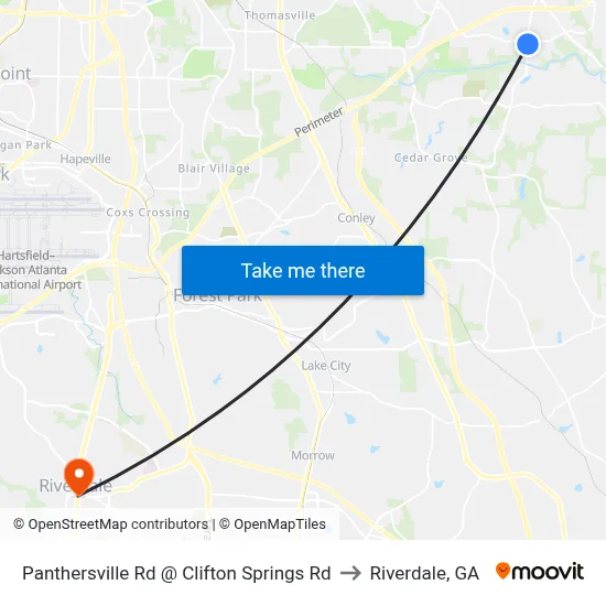 Panthersville Rd @ Clifton Springs Rd to Riverdale, GA map