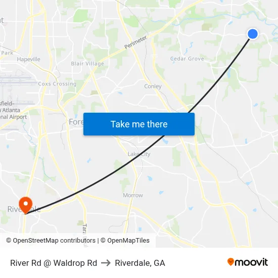 River Rd @ Waldrop Rd to Riverdale, GA map