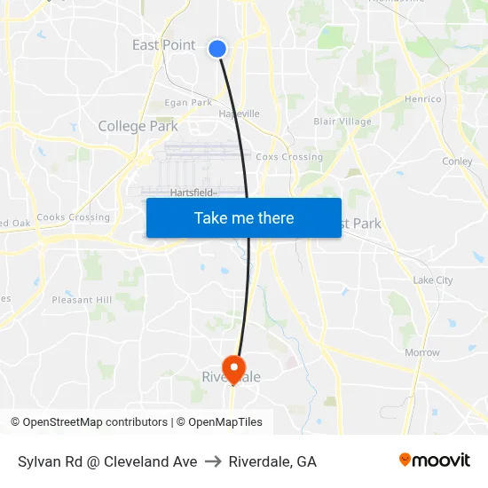 Sylvan Rd @ Cleveland Ave to Riverdale, GA map