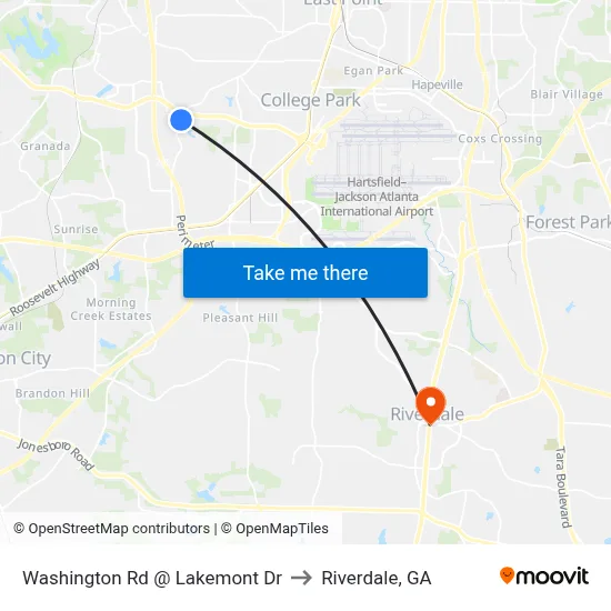 Washington Rd @ Lakemont Dr to Riverdale, GA map