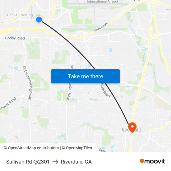 Sullivan Rd @2301 to Riverdale, GA map