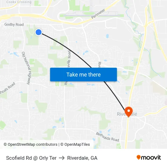Scofield Rd @ Orly Ter to Riverdale, GA map