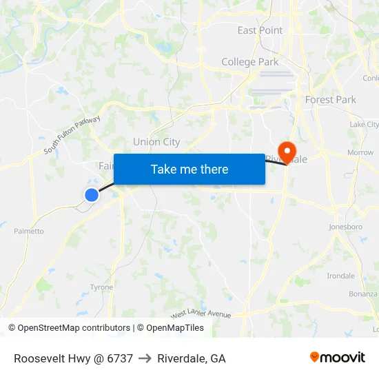 Roosevelt Hwy @ 6737 to Riverdale, GA map
