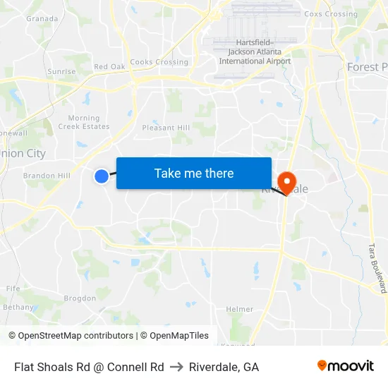 Flat Shoals Rd @ Connell Rd to Riverdale, GA map