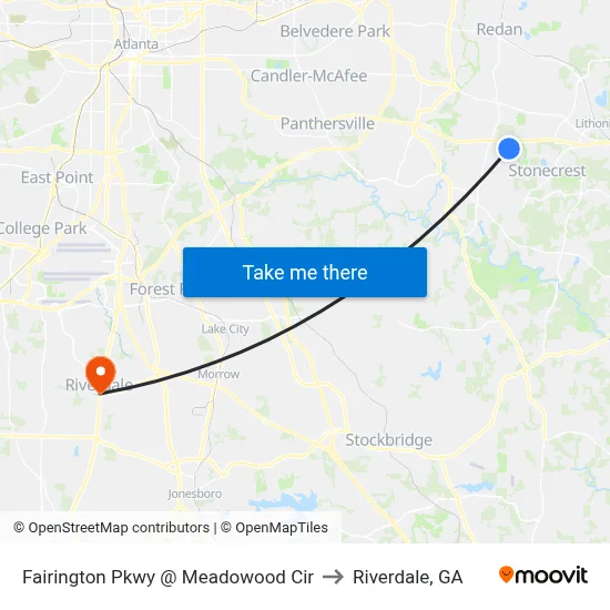 Fairington Pkwy @ Meadowood Cir to Riverdale, GA map