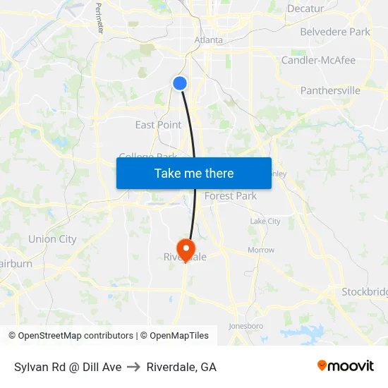 Sylvan Rd @ Dill Ave to Riverdale, GA map