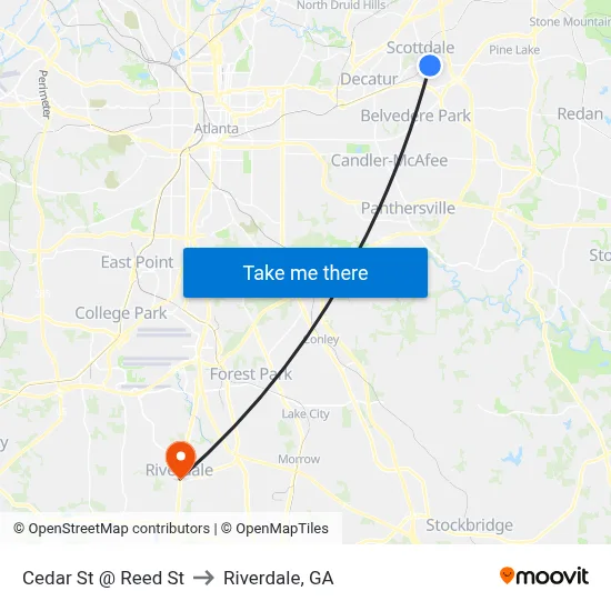 Cedar St @ Reed St to Riverdale, GA map