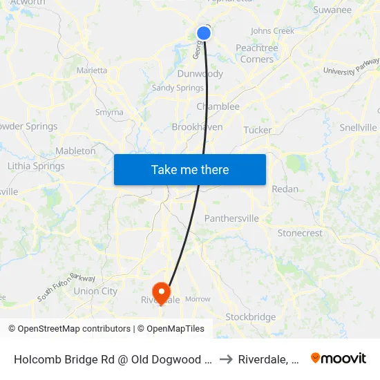 Holcomb Bridge Rd @ Old Dogwood Rd to Riverdale, GA map