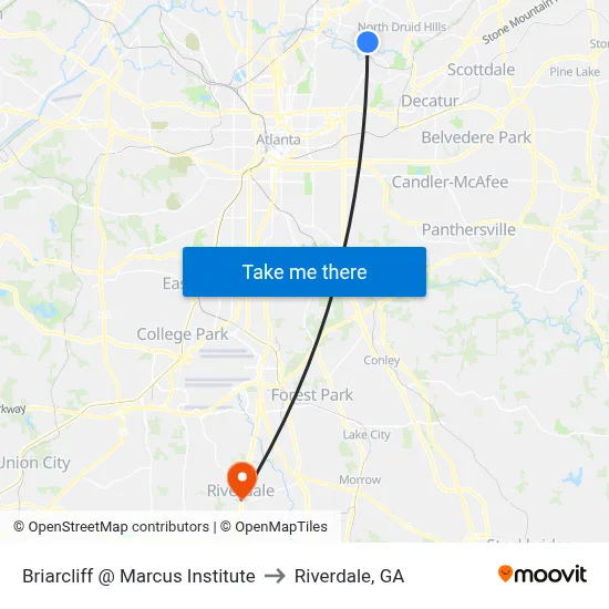 Briarcliff @ Marcus Institute to Riverdale, GA map