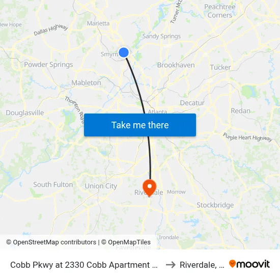 Cobb Pkwy at 2330 Cobb Apartment Homes to Riverdale, GA map