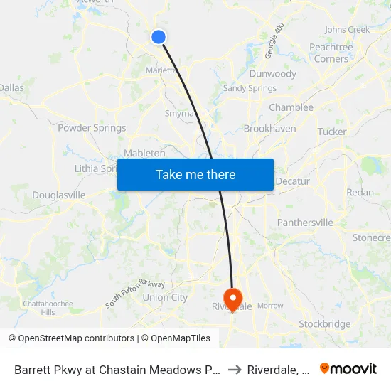 Barrett Pkwy at Chastain Meadows Pkwy to Riverdale, GA map