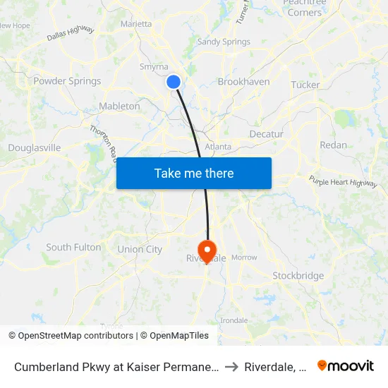 Cumberland Pkwy at Kaiser Permanente to Riverdale, GA map