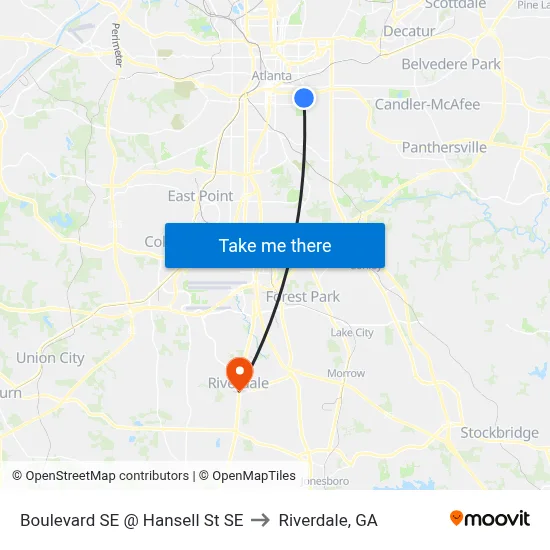 Boulevard SE @ Hansell St SE to Riverdale, GA map