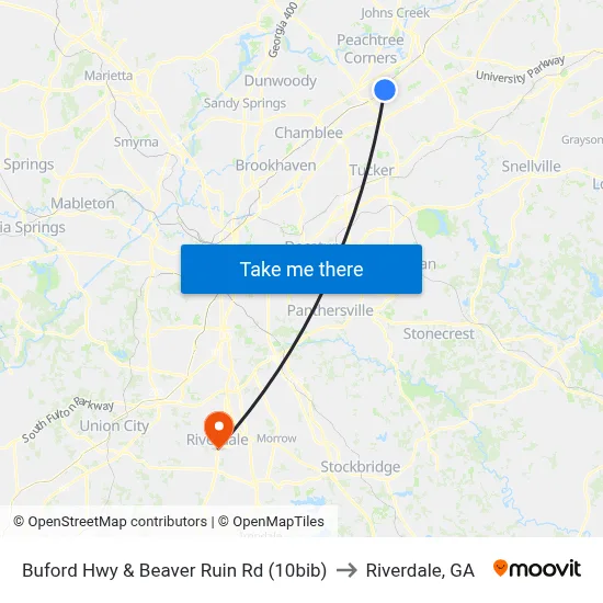 Buford Hwy & Beaver Ruin Rd (10bib) to Riverdale, GA map